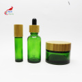 luxury cosmetic set green bamboo cap packaging glass jar bottle for lotion cream wholesale BJ-251B